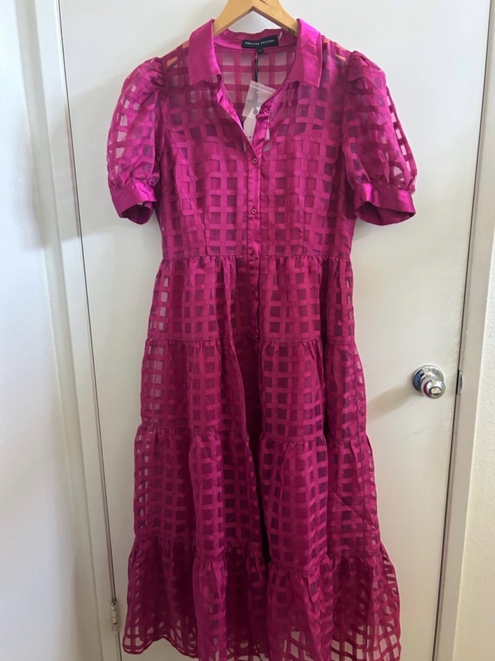 Women's Gridded Organza Tiered Midi Dress